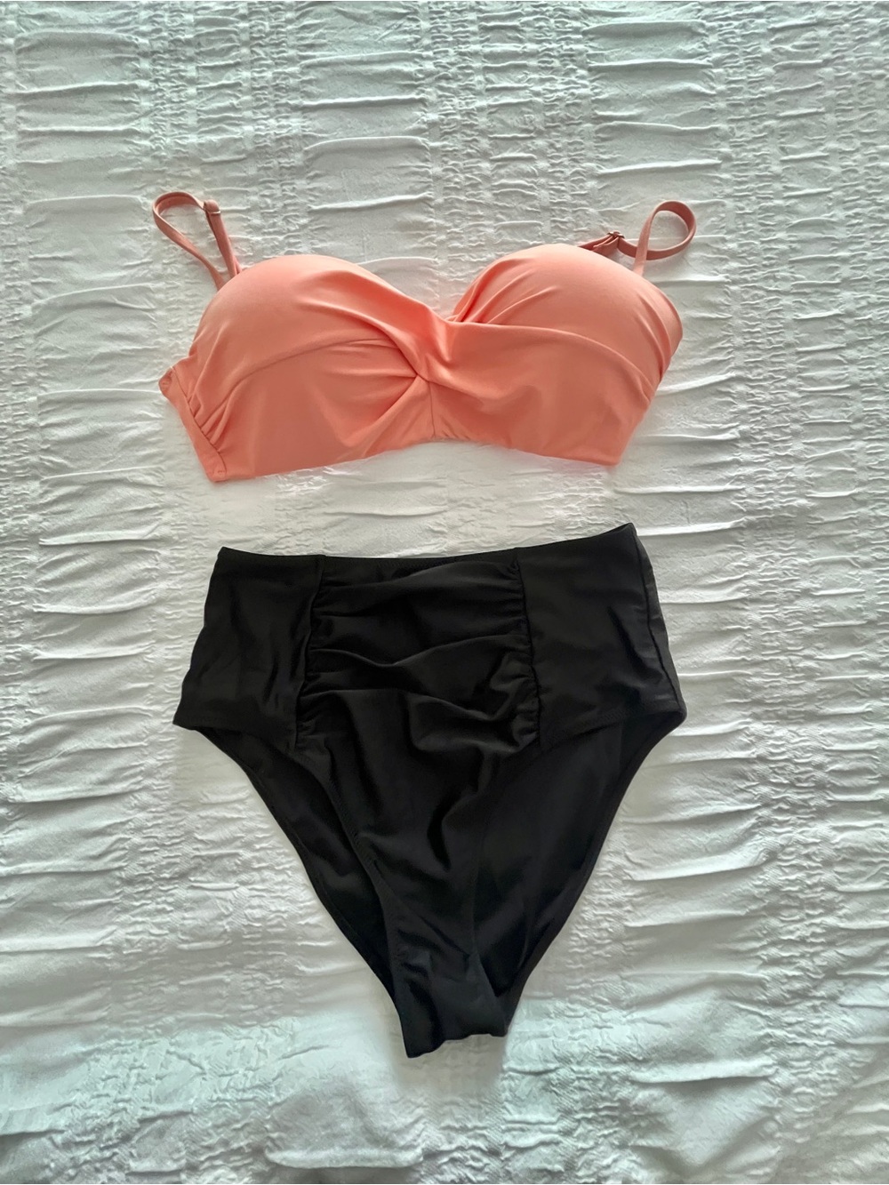 Cupshe Black High-Waist Swim Bottom & Coral One-Piece Swimsuit size large